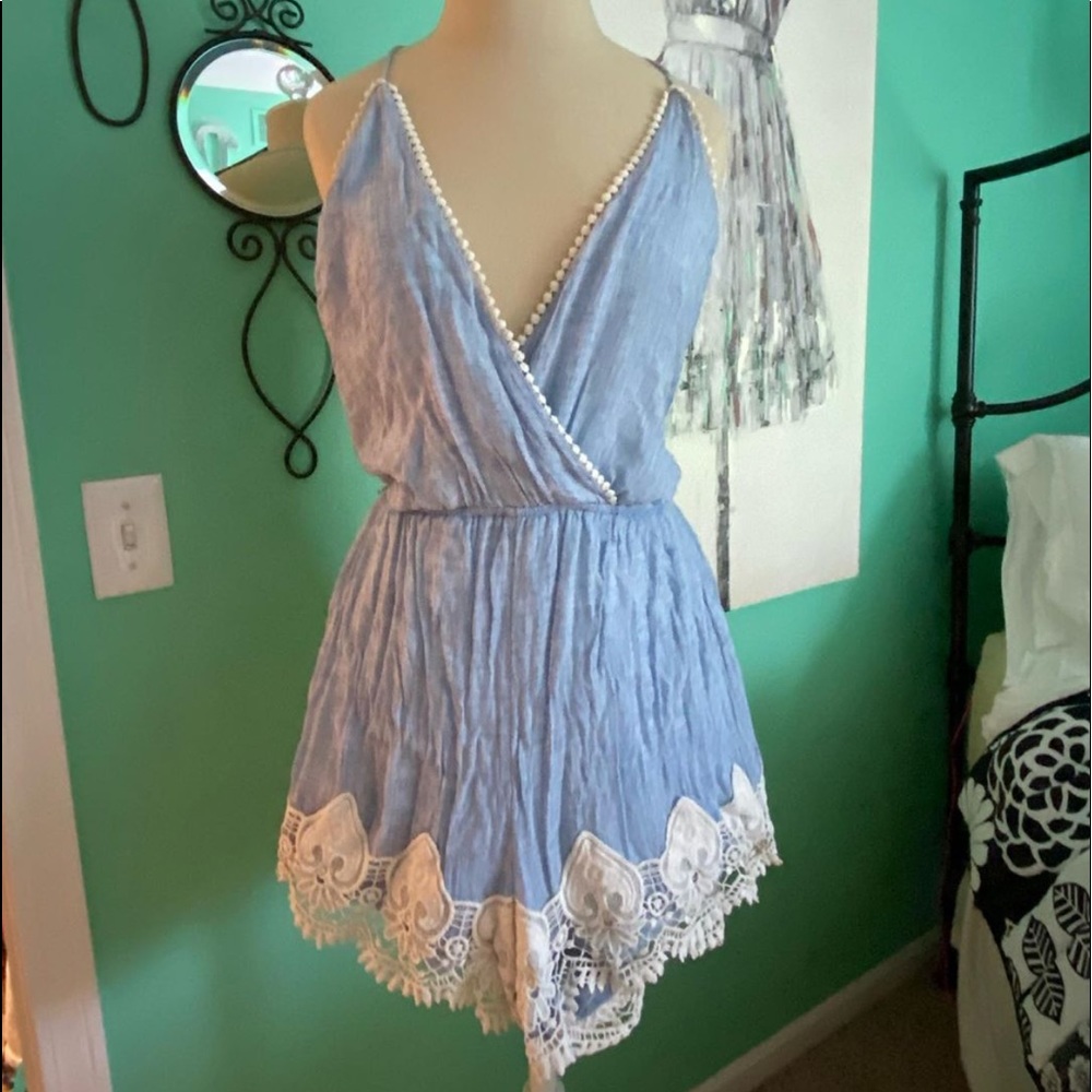 open back jean romper